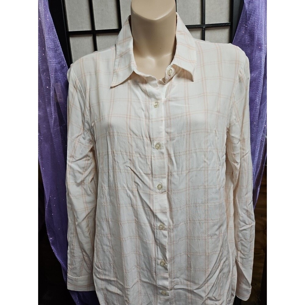 Calvin Klein Long Sleeve Roll Tab Peach & White Plaid Button Down Shirt - Sz S - Picture 3 of 9